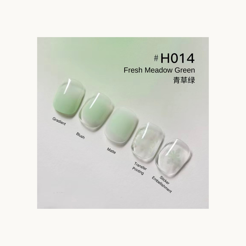 Fresh Meadow Green light green gradient, matte and botanical printed press-on nails