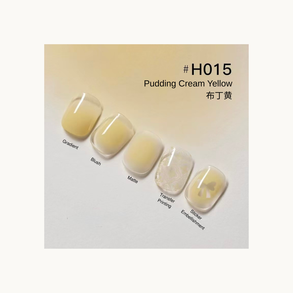 Pudding Cream Yellow soft yellow gradient, matte and subtle printed press-on nail set