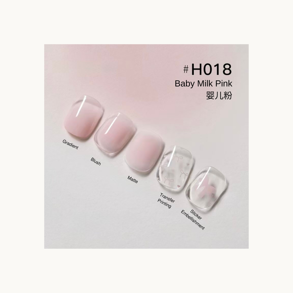 Baby Milk Pink soft pink gradient, matte and cute printed press-on nails