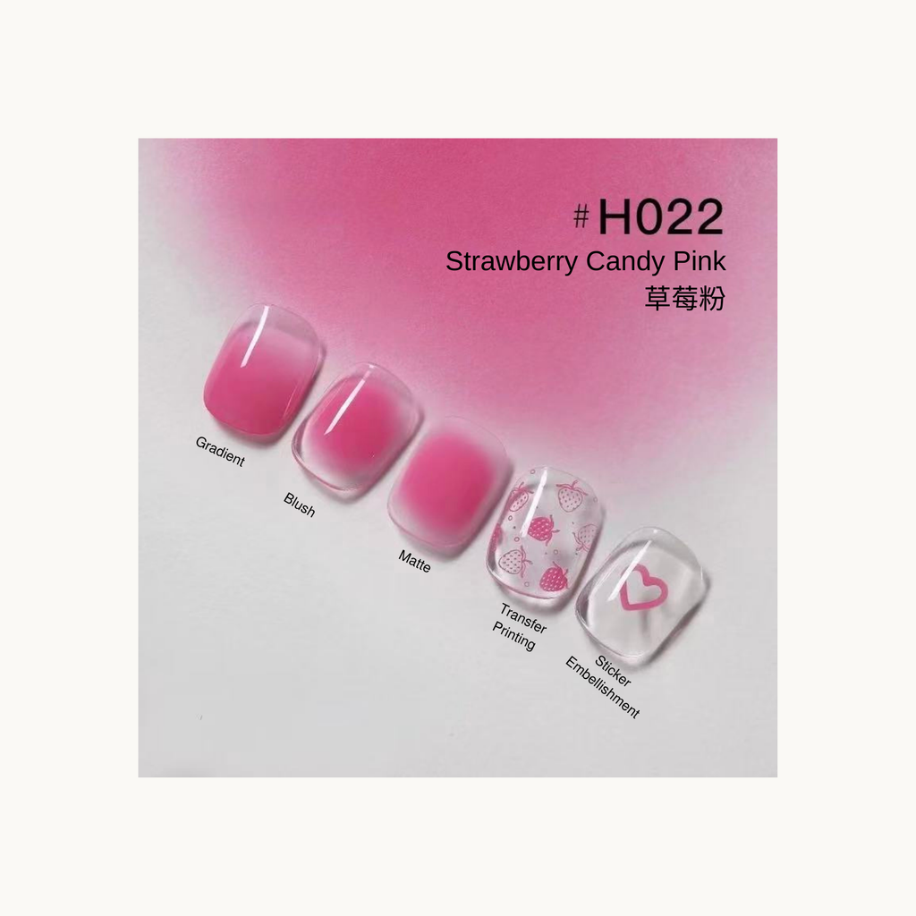 Pink gradient nail wraps with strawberry transfer print in shade H022 Strawberry Candy Pink