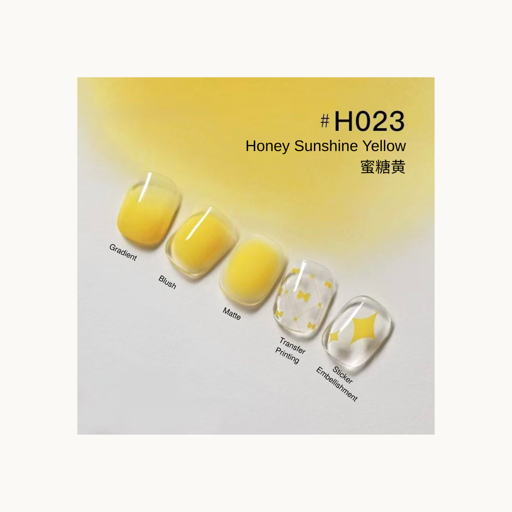 Yellow gradient nail wraps with star print in shade H023 Honey Sunshine Yellow