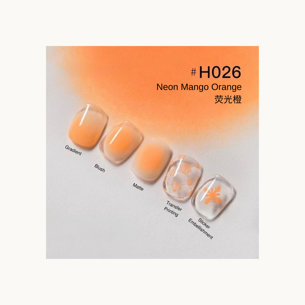 Neon orange gradient nail wraps with floral print in shade H026 Neon Mango Orange