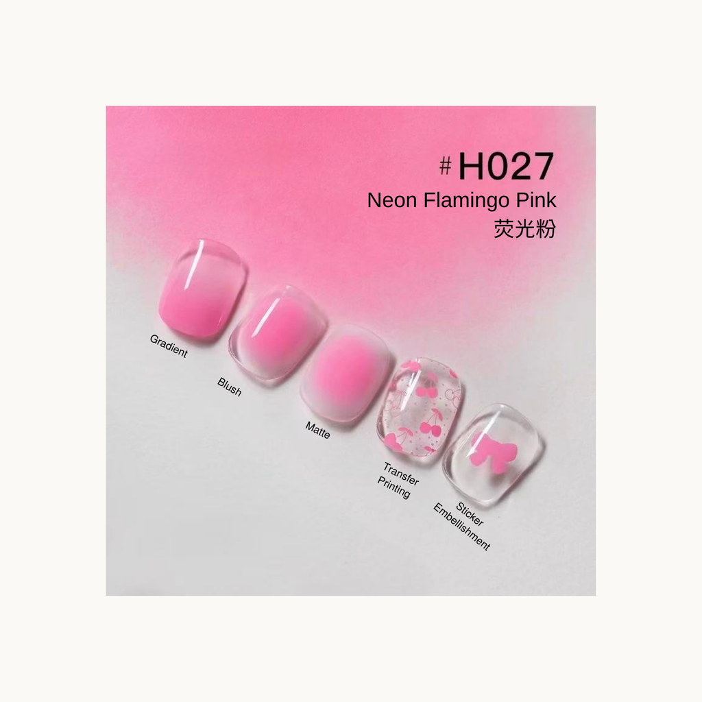 Bright pink gradient nail wraps with butterfly and bubble pattern in shade H027 Neon Flamingo Pink