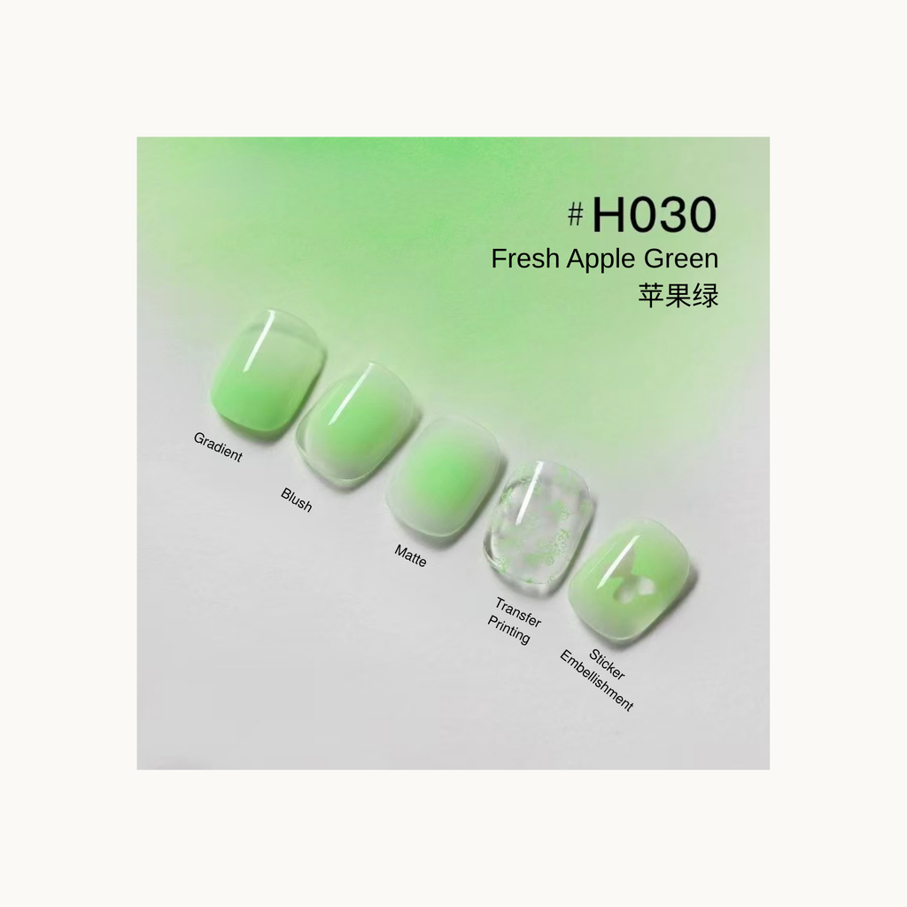 Light green gradient nail wraps with floral transfer print in shade H030 Fresh Apple Green