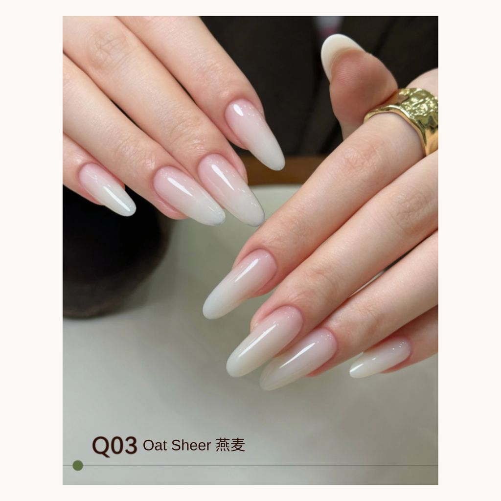 Neutral oat-white nude nails with a soft gradient finish using MODING Q03 Oat Sheer.