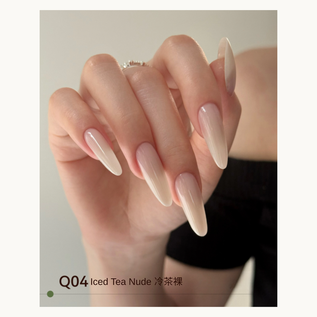 Cool-tone beige nude nails with a clean, natural gradient using MODING Q04 Cool Tea Nude.