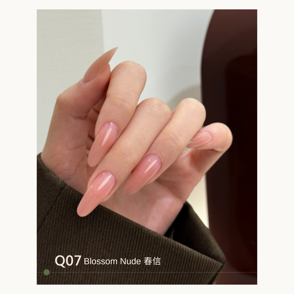 Soft pink nude nails with a natural blush effect using MODING Q07 Spring Blush.