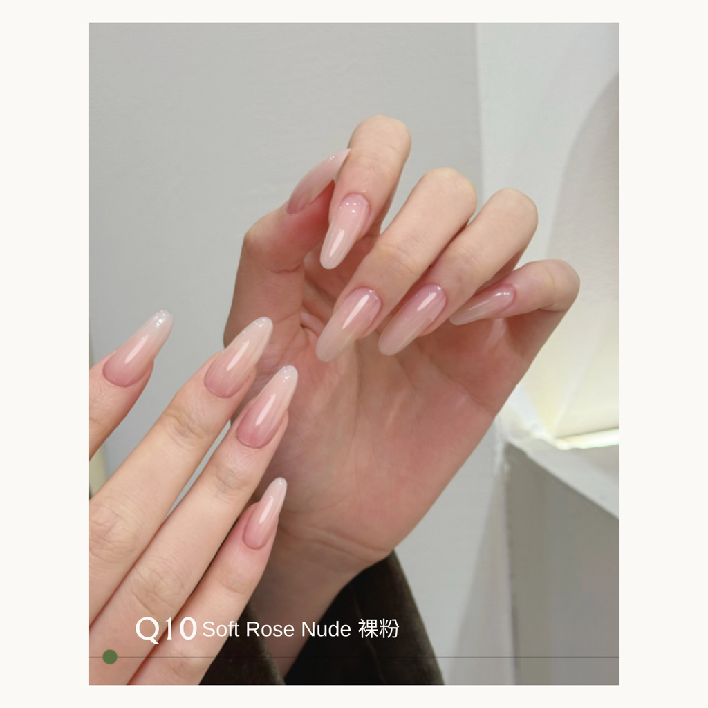 Subtle rosy nude nails with a natural glossy finish using MODING Q10 Rosy Nude.