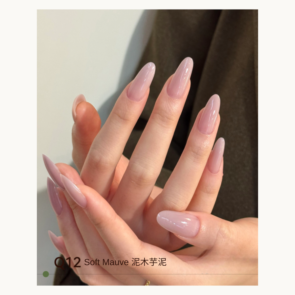Soft mauve-tone nude nails with a sheer creamy texture using MODING Q12 Misty Mauve.