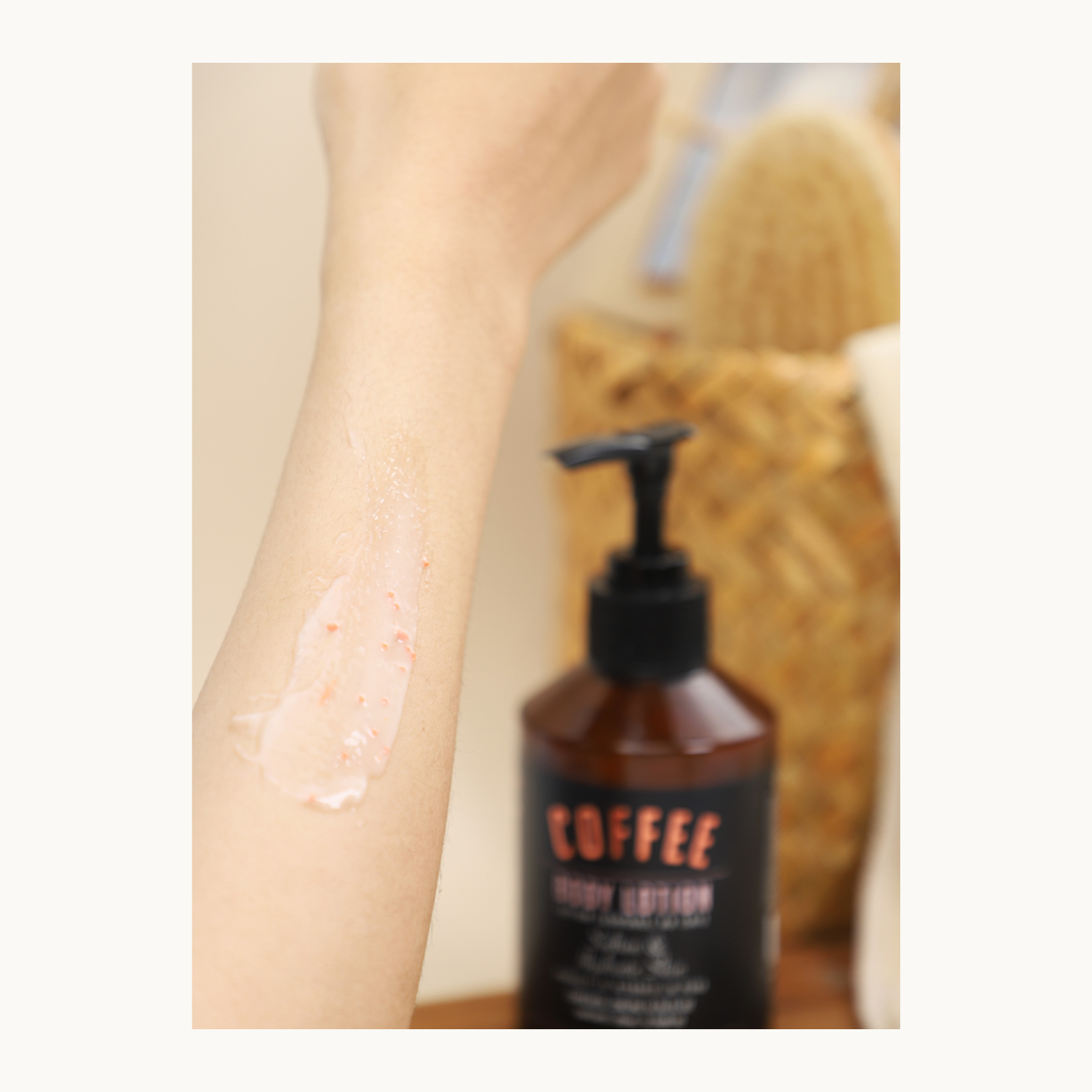 HIGHS Coffee Body Lotion applied on arm showing smooth, hydrating texture for soft skin