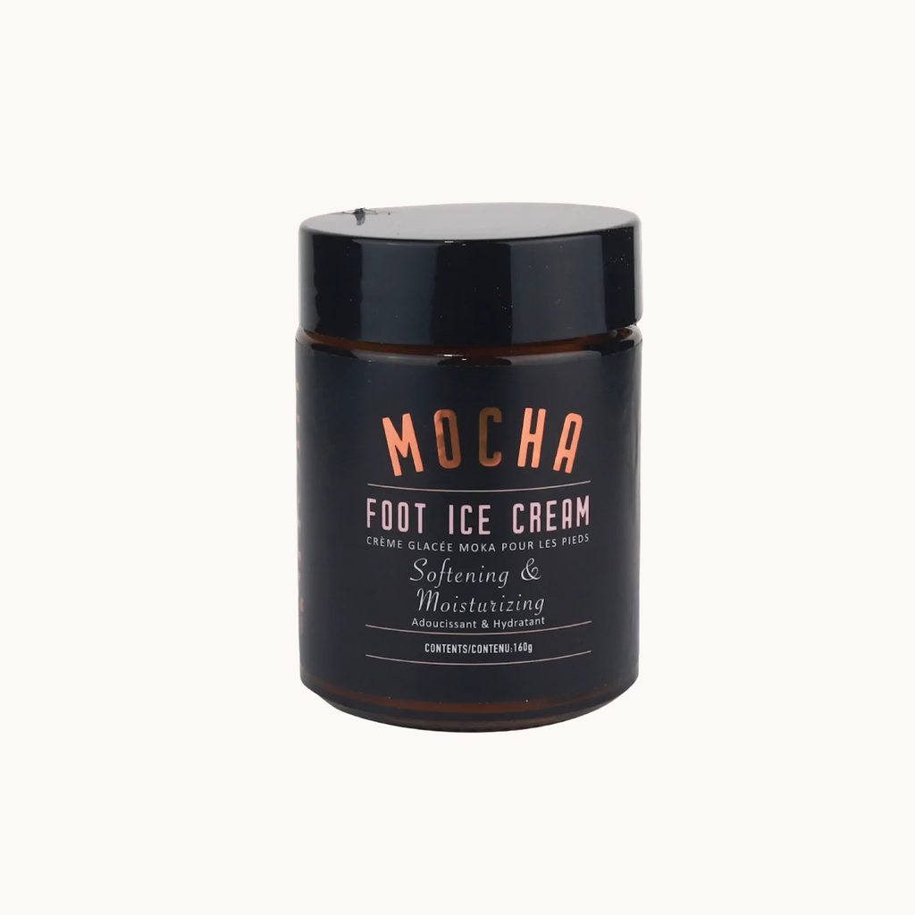 HIGHS Mocha Foot Ice Cream in jar packaging for softening and moisturizing dry, rough, or cracked feet