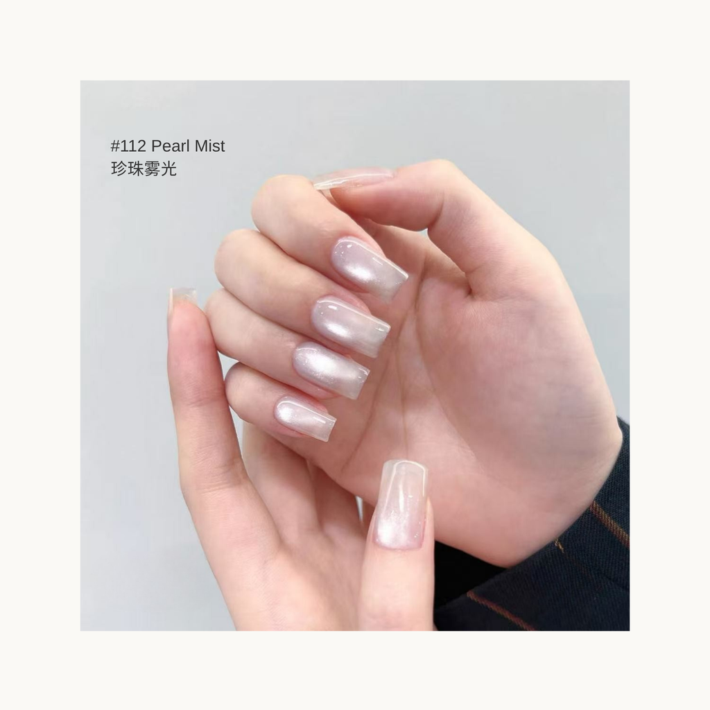 Soft white pearl shimmer nail gel swatch #112 Pearl Mist