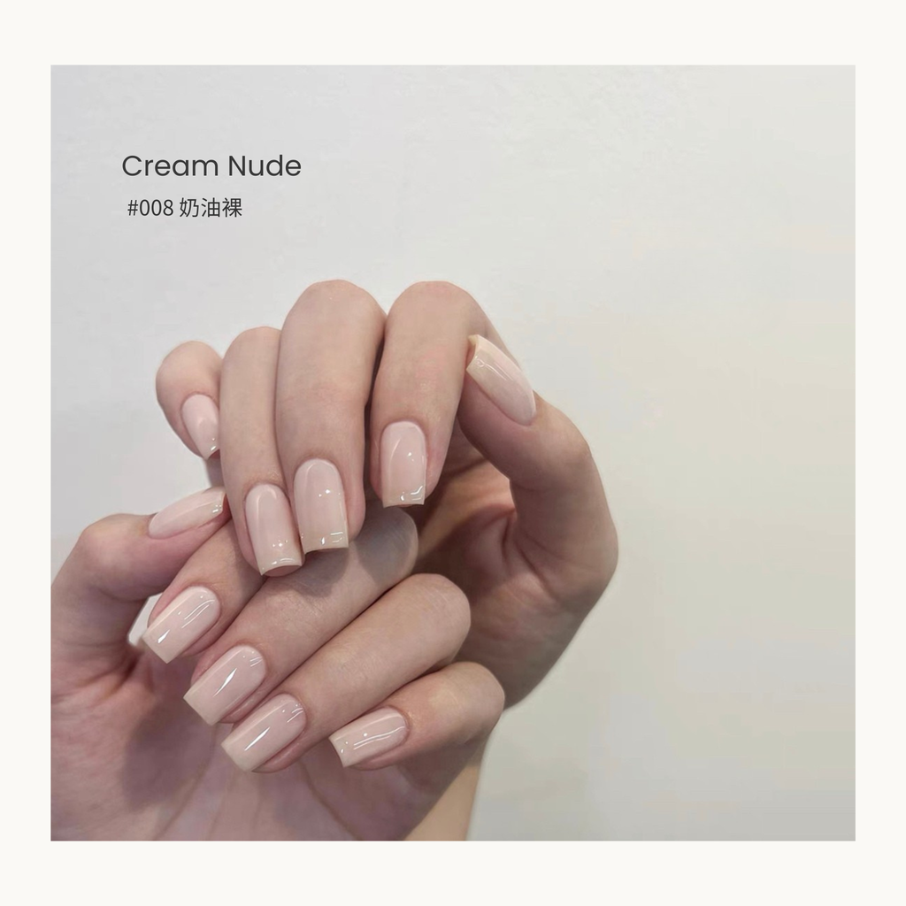 0-additive formula MODING “WÚ 無” Cold Wood Spring Bloom Collection Bottle Gel #008 Cream Nude 奶油裸, soft neutral nude tone ideal for elegant minimalist nail looks.