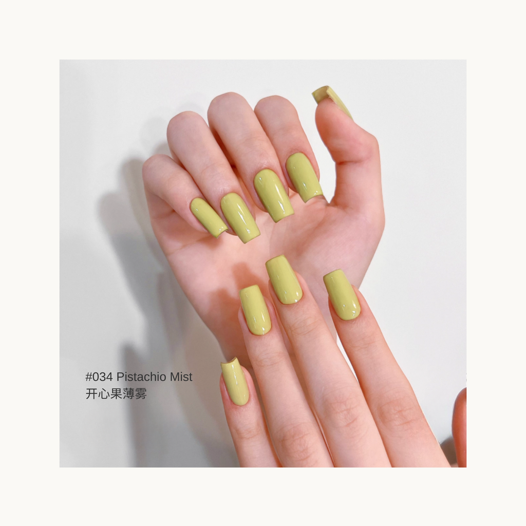 Olive Mist O34 soft olive green gel nail polish swatch