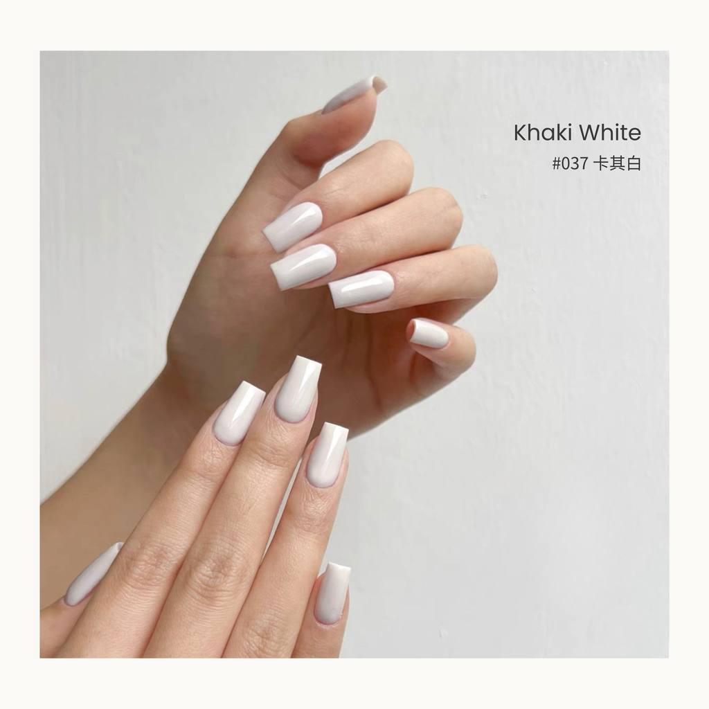 0-additive formula MODING “WÚ 無” Fall Whisper Collection Bottle Gel #037 Khaki White 卡其白, soft neutral beige with a clean creamy finish, perfect for minimalist autumn nail designs.