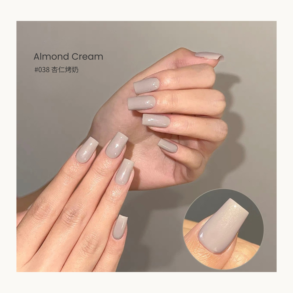 0-additive formula MODING “WÚ 無” Fall Whisper Collection Bottle Gel #038 Almond Cream 杏仁烤奶, warm milky almond tone, cozy and elegant for fall looks.