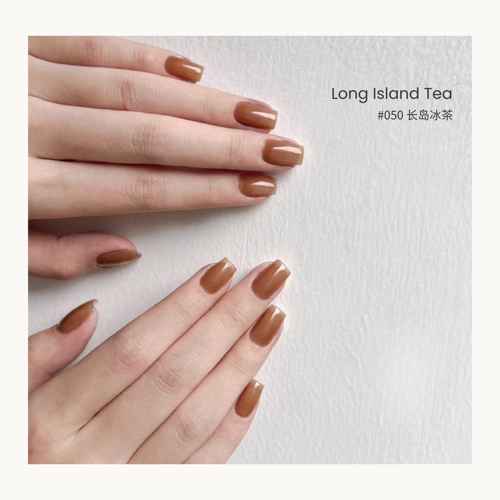 0-additive formula MODING “WÚ 無” Amber Oolong Collection Bottle Gel #050 Long Island Tea 长岛冰茶, soft taupe-tea translucent gel, perfect neutral tone for fall nail designs.