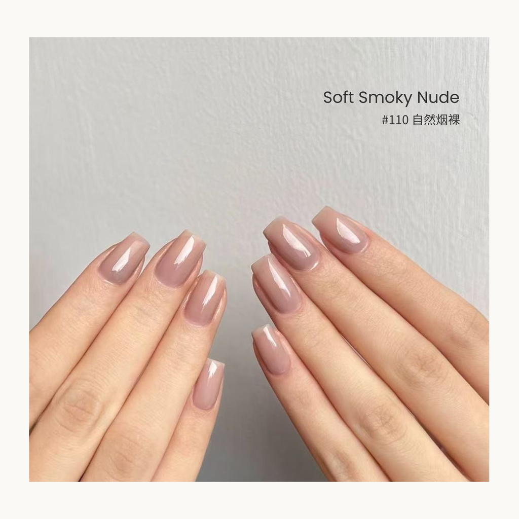 MODING #110 Soft Smoky Nude gel polish with a natural beige-smoky sheer finish.