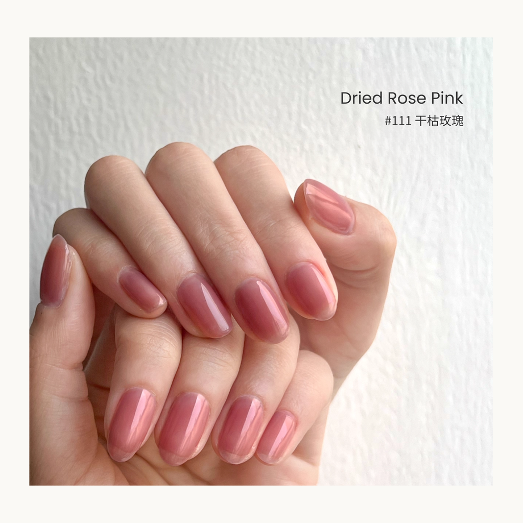 MODING #111 Dried Rose Pink gel polish in a muted rosy nude tone.
