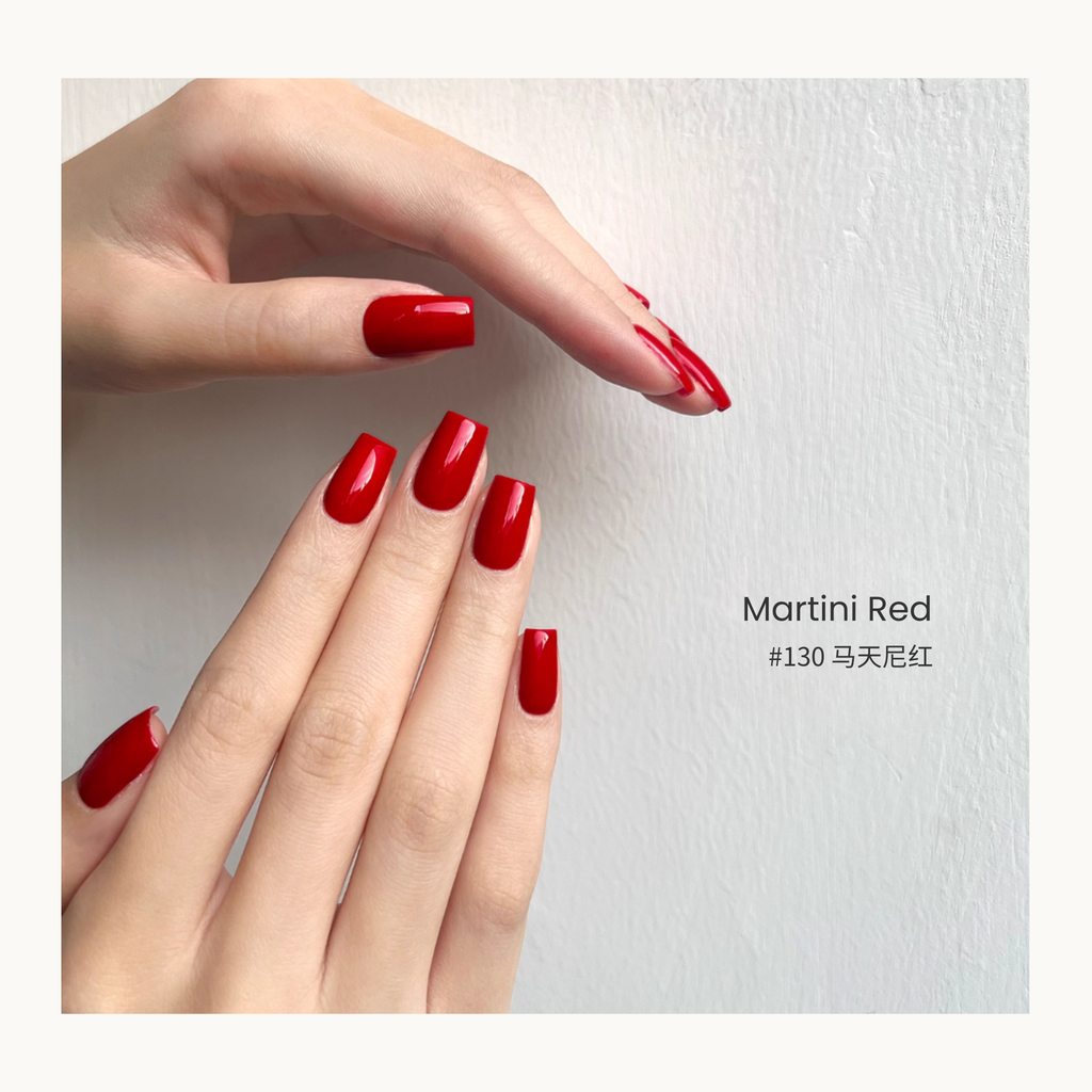 MODING #130 Martini Red gel polish in a bright vivid cocktail-inspired red shade.