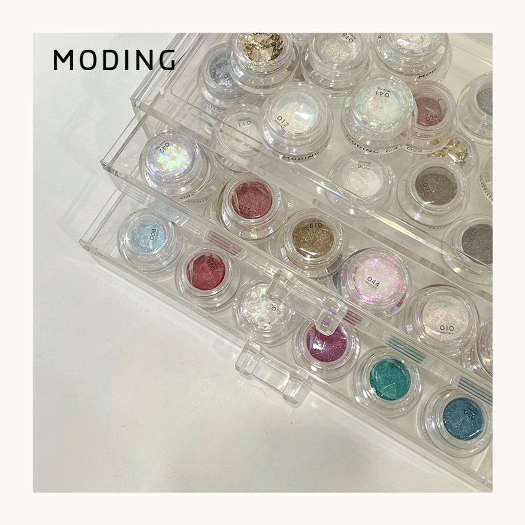 MODING Glowdream nail art effect powder including chrome, aurora, opal and foil textures.
