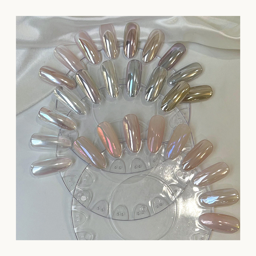 MODING Glowdream nail art effect powder including chrome, aurora, opal and foil textures.
