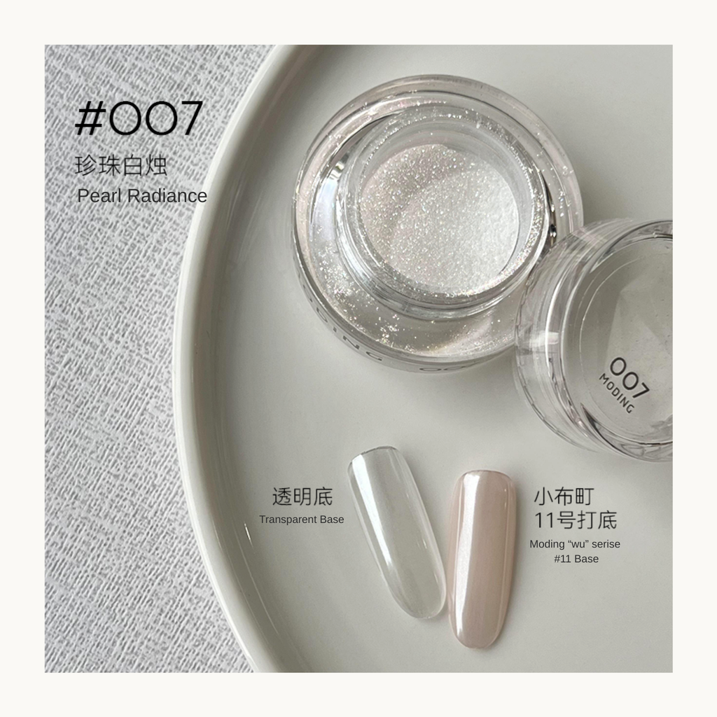 MODING Glowdream nail art effect powder including chrome, aurora, opal and foil textures.
