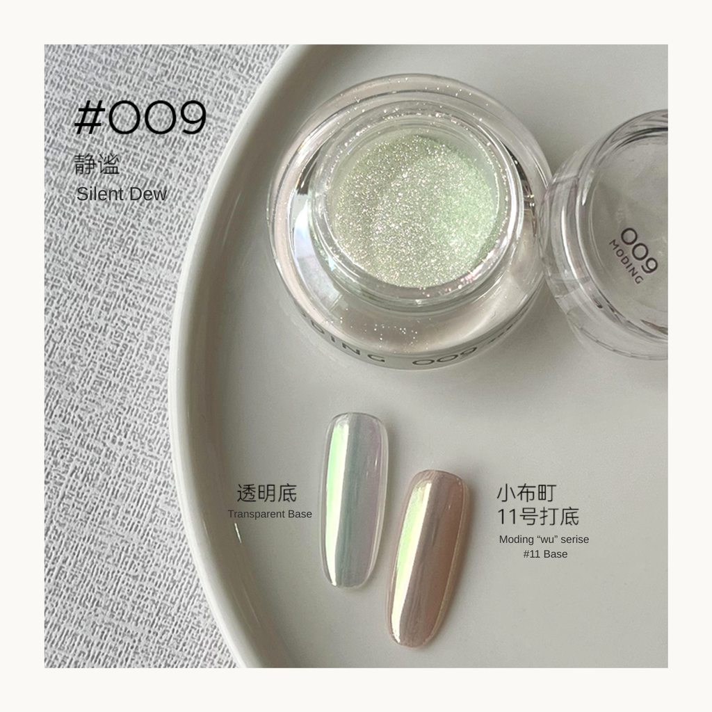 MODING Glowdream nail art effect powder including chrome, aurora, opal and foil textures.
