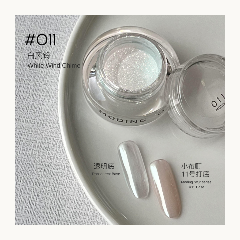 MODING Glowdream nail art effect powder including chrome, aurora, opal and foil textures.
