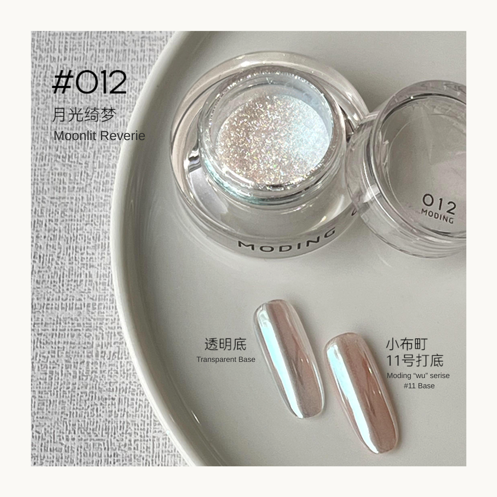 MODING Glowdream nail art effect powder including chrome, aurora, opal and foil textures.
