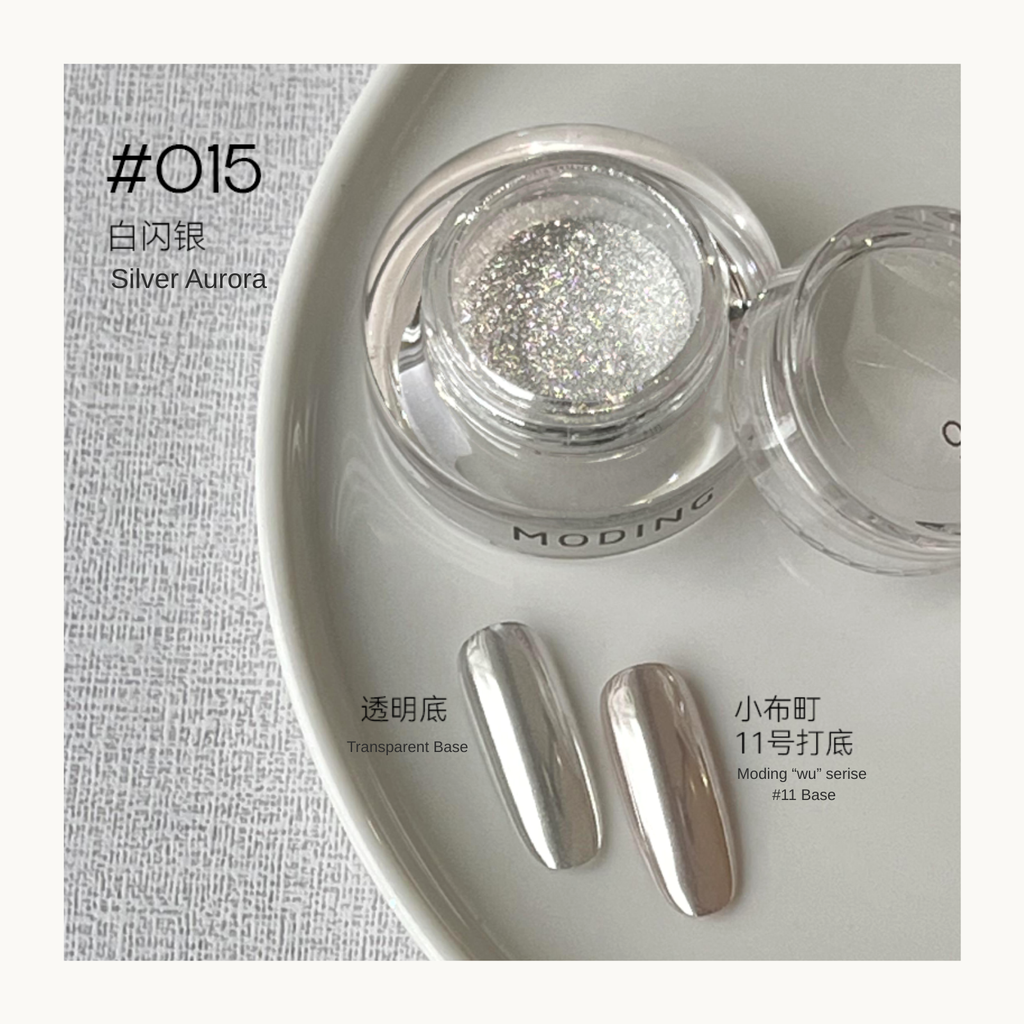 MODING Glowdream nail art effect powder including chrome, aurora, opal and foil textures.
