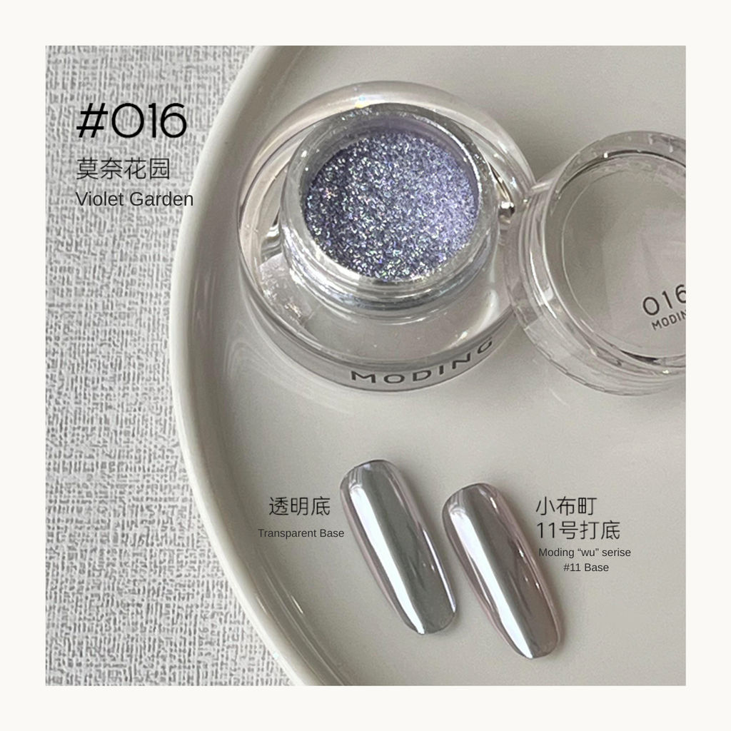 MODING Glowdream nail art effect powder including chrome, aurora, opal and foil textures.
