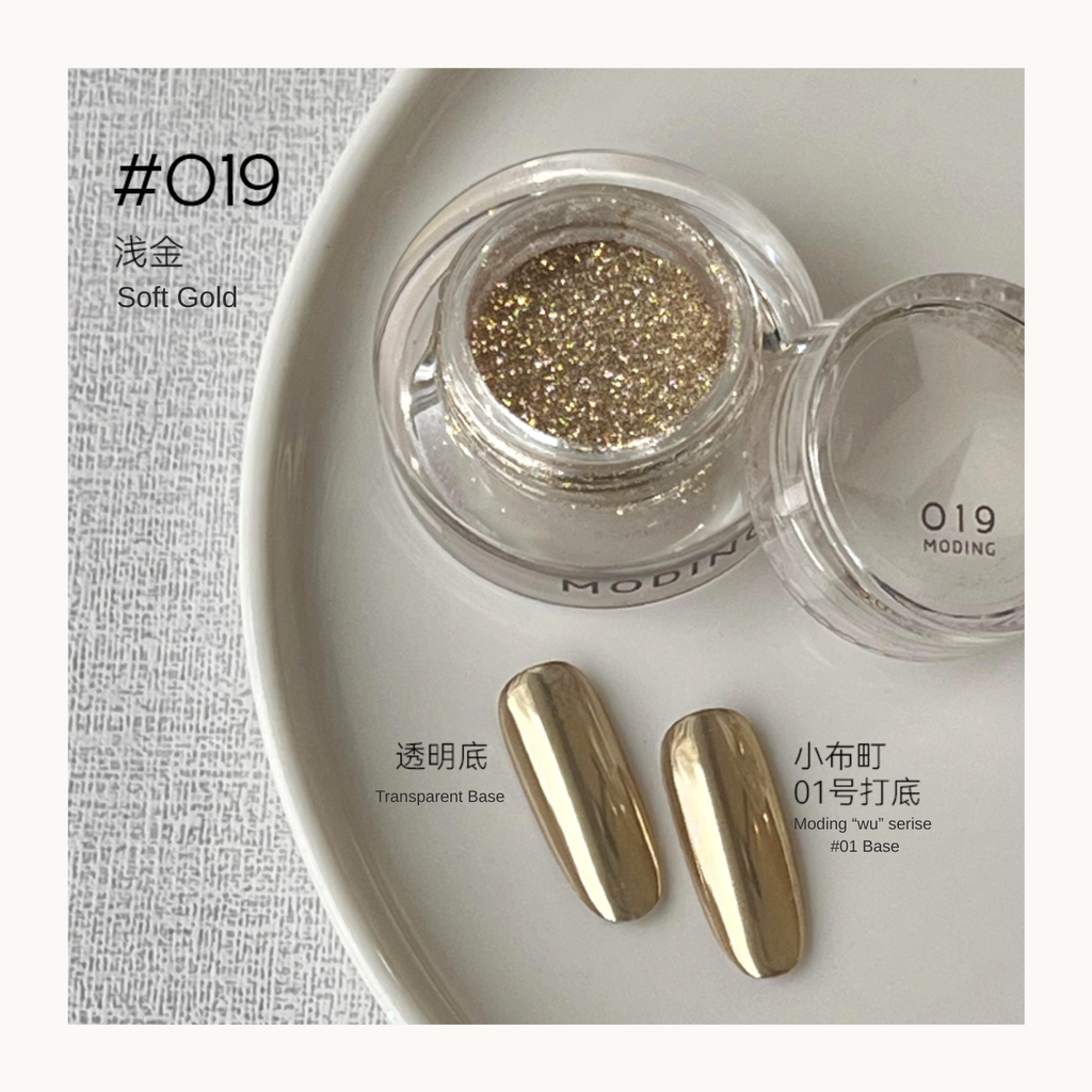 MODING Glowdream nail art effect powder including chrome, aurora, opal and foil textures.
