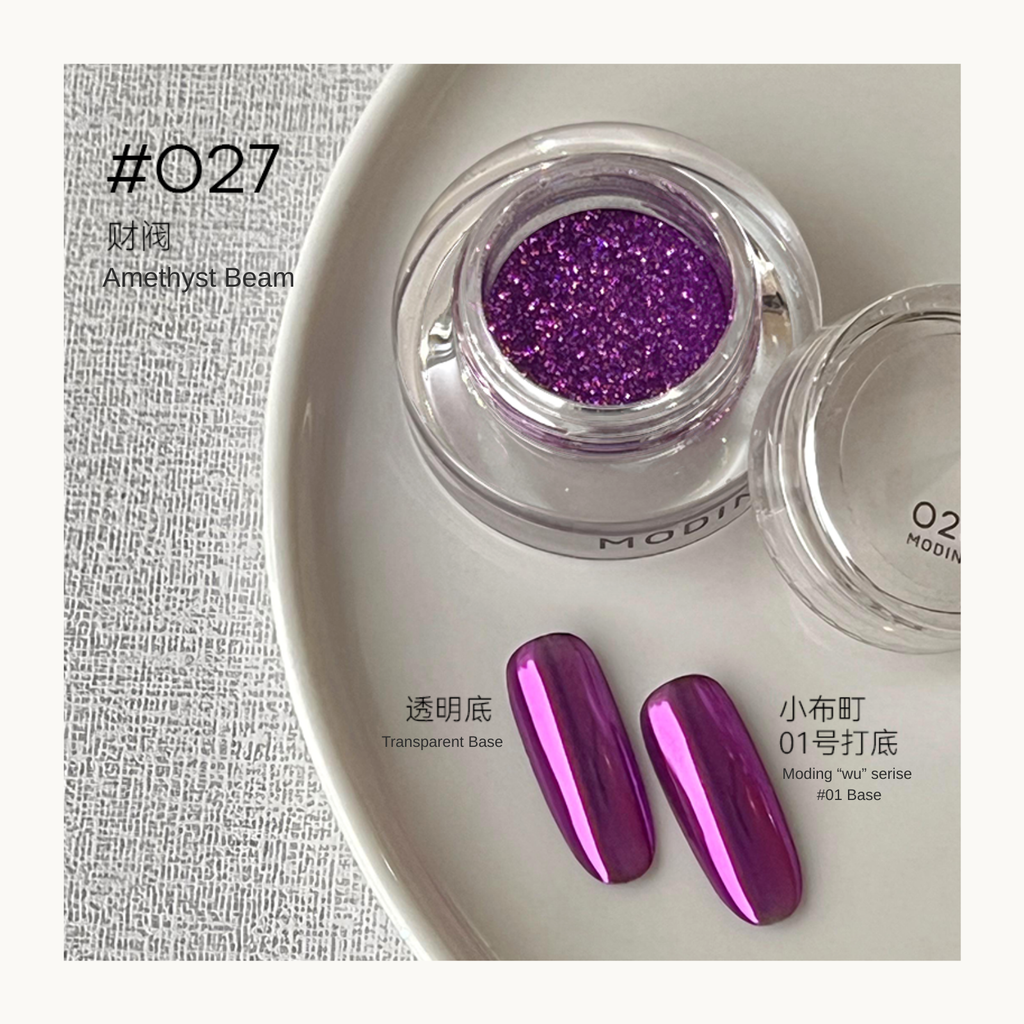 MODING Glowdream nail art effect powder including chrome, aurora, opal and foil textures.
