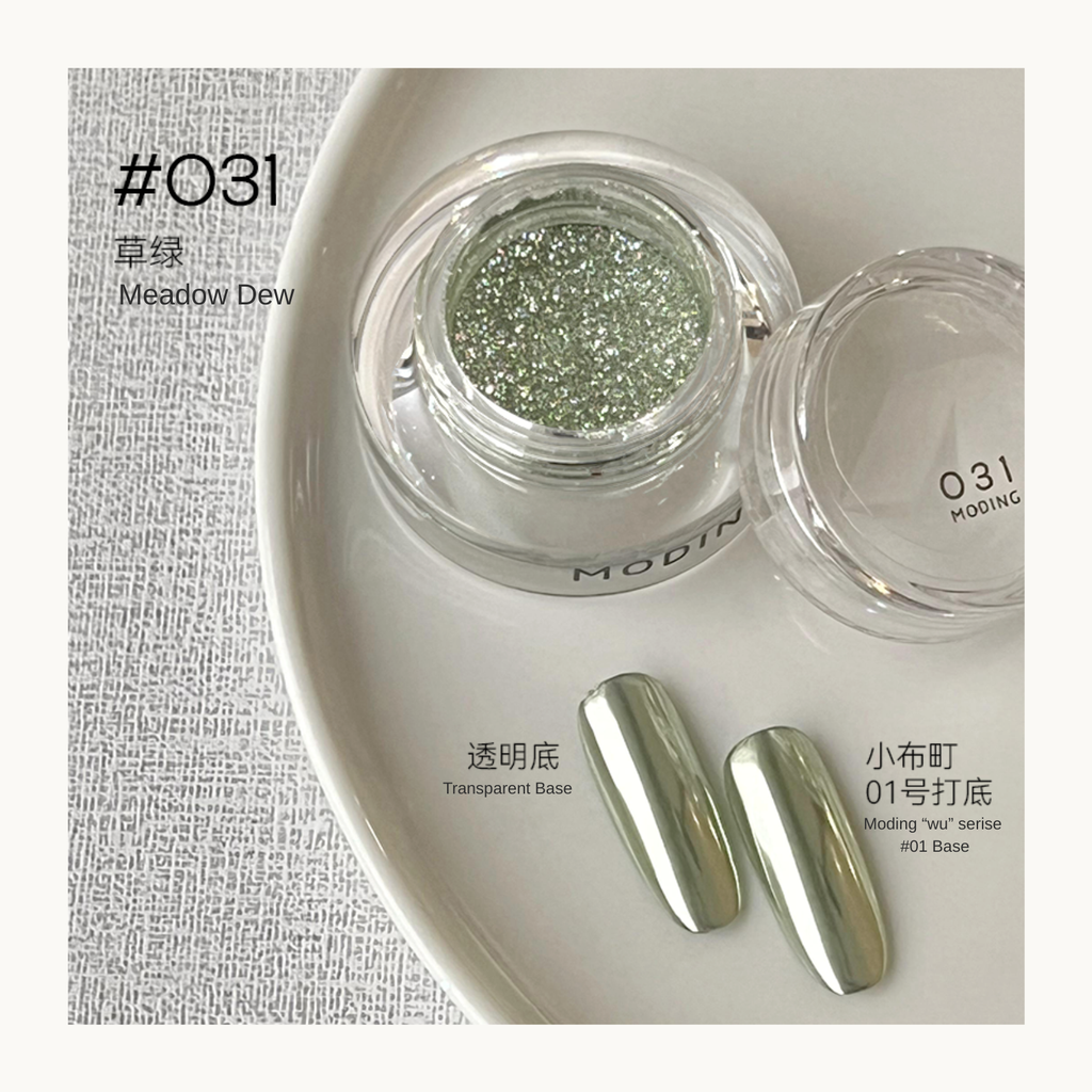 MODING Glowdream nail art effect powder including chrome, aurora, opal and foil textures.
