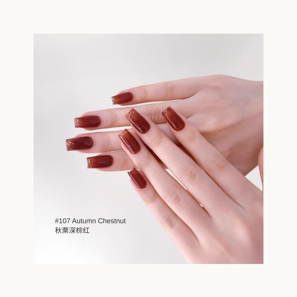 MODING M107 Autumn Chestnut warm brownish-red gel polish swatch