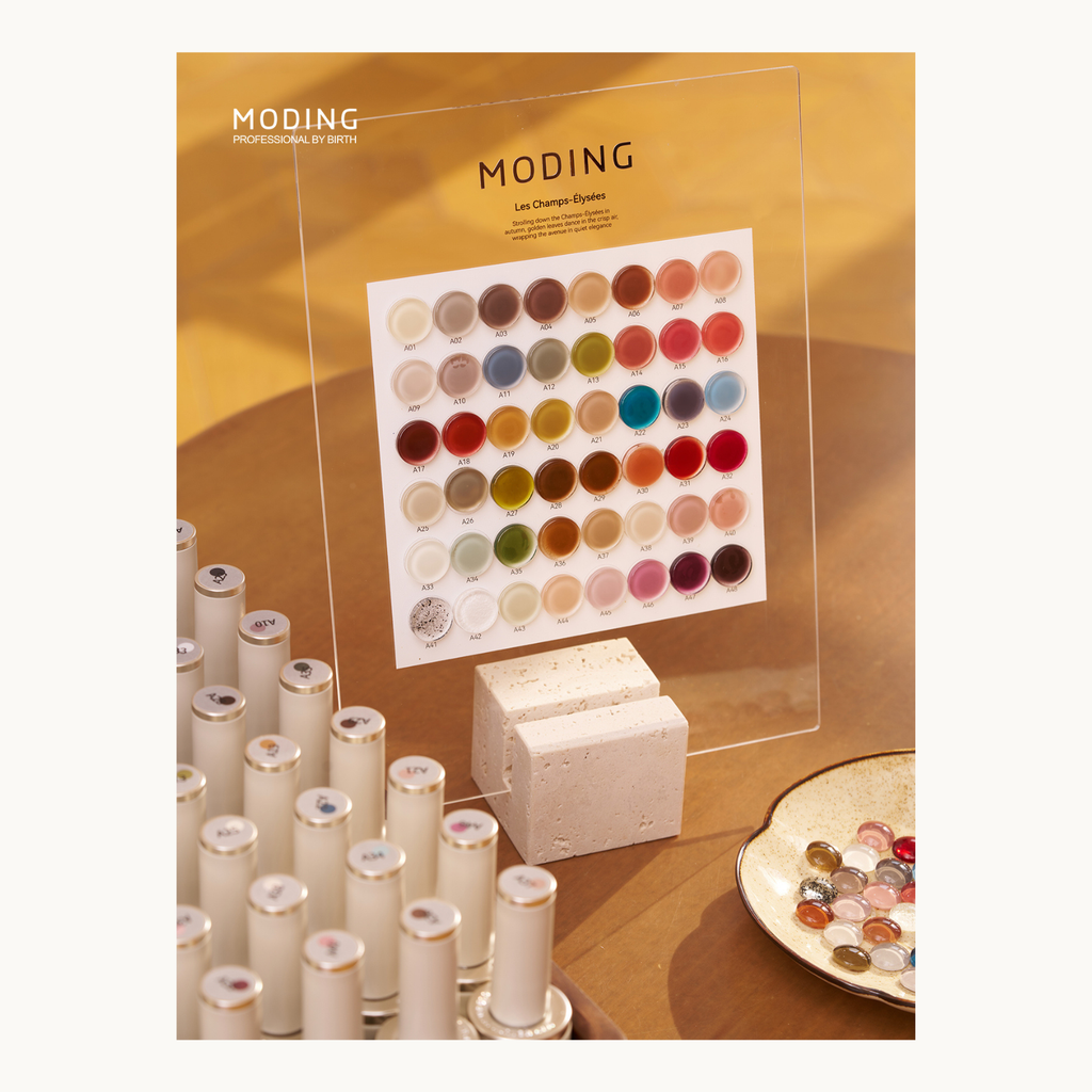 MODING 48-color gel polish set with full accessories including display board, manual, base, and cards