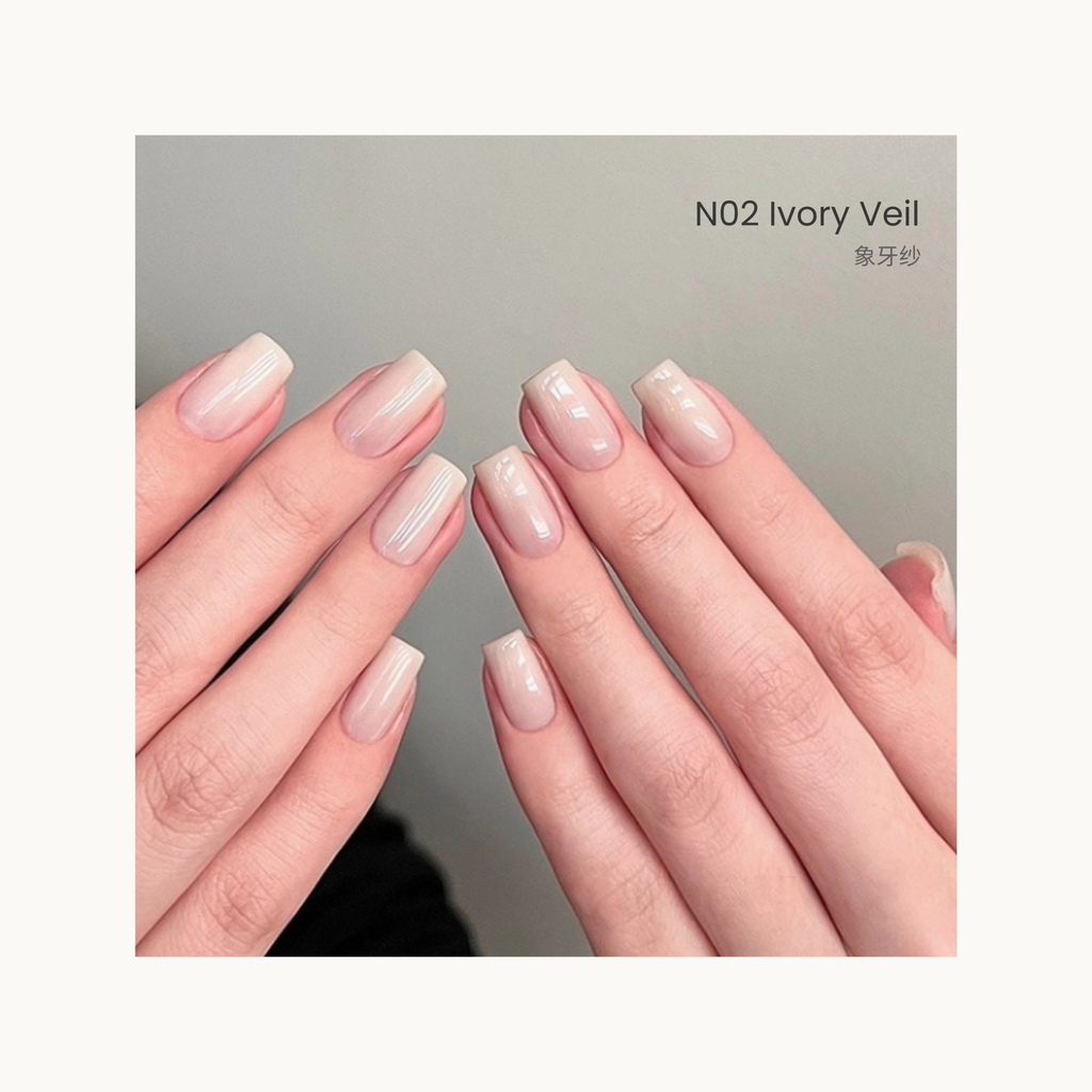 The HEMA-free,TPO-free,and TMPTA-free gel brand Moding South of France Vacation Collection Swatches of light nude shades from Moding French Collection, perfect for soft neutral manicures.