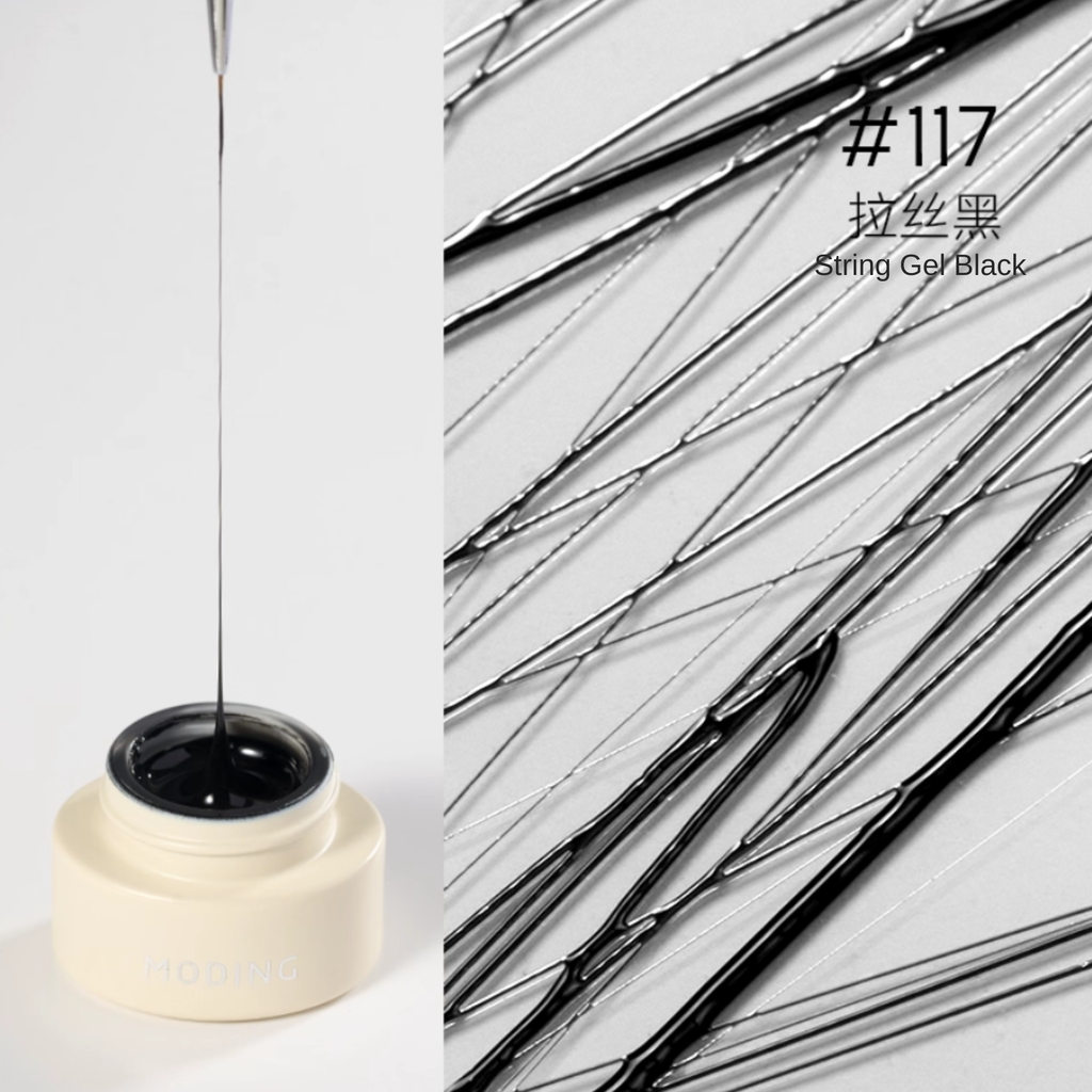Detailed image of moding #117 Ink Thread Black nail gel with black stringy pull-thread texture