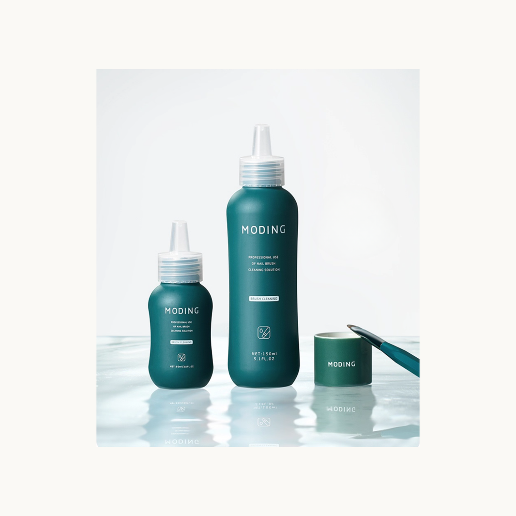 MODING nail brush cleaner set with 150ml and 60ml bottles displayed with nail tools