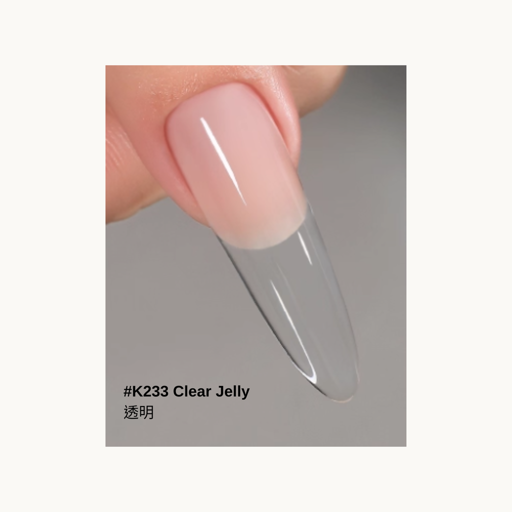 Clear jelly extension gel swatch K233 – transparent builder gel for nail extensions, natural crystal finish