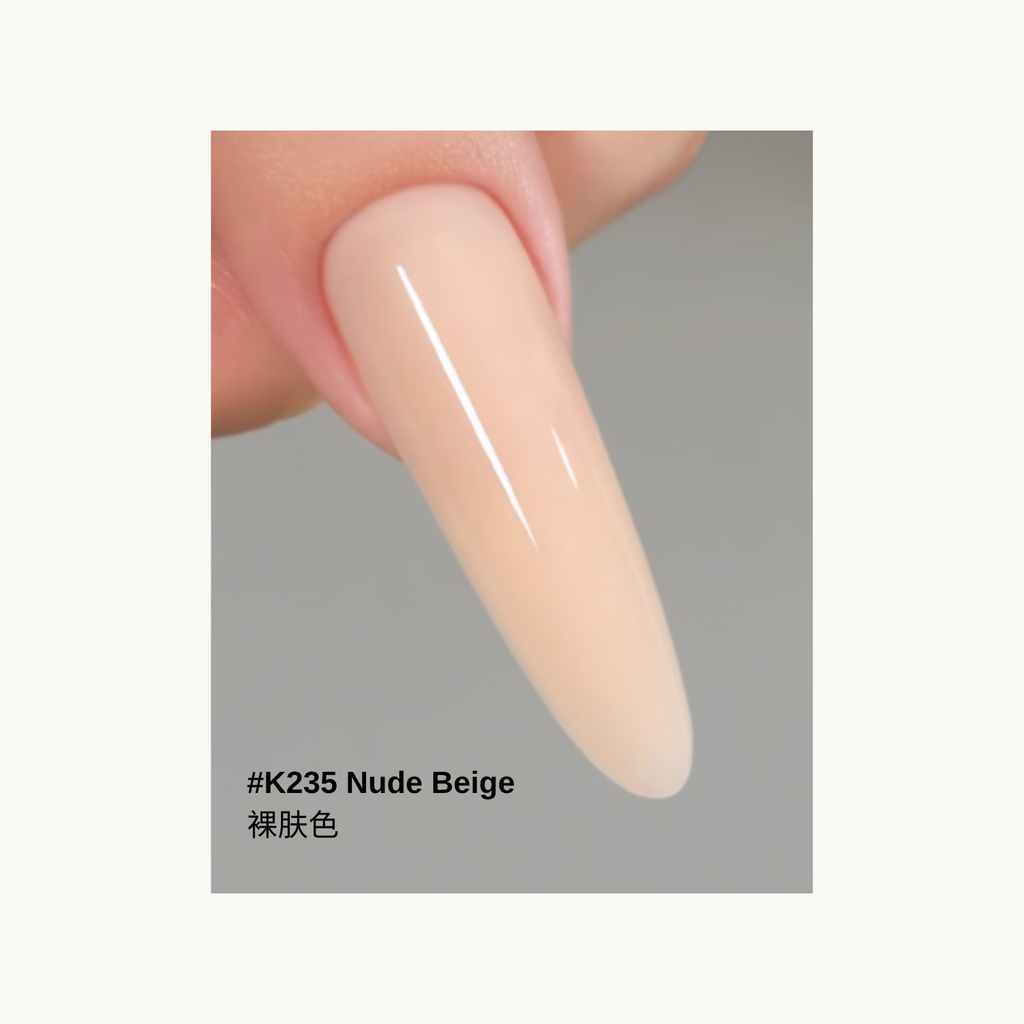 Nude beige jelly extension gel swatch K235 – neutral nude builder gel for everyday salon nails