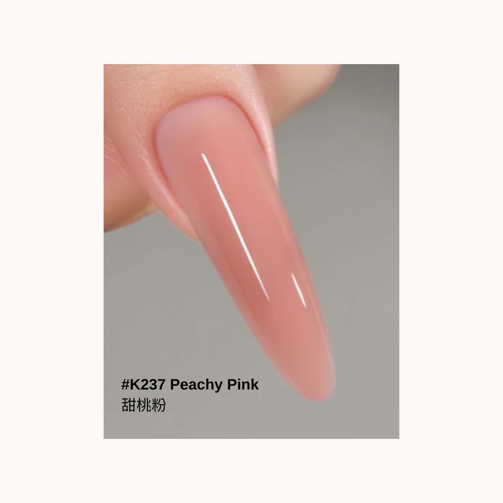 Peachy pink jelly extension gel swatch K237 – warm peach nude builder gel for natural nail enhancements