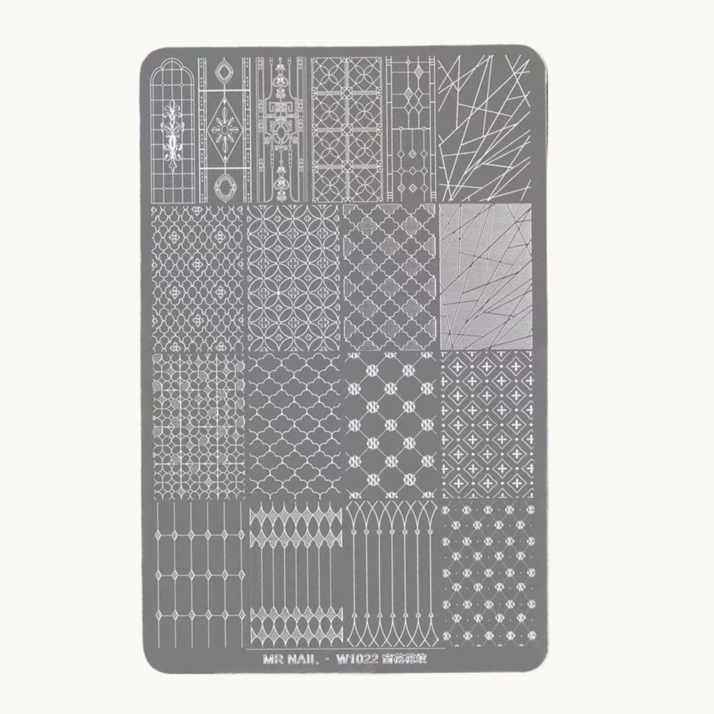 MR NAIL W1022 geometric nail stamping plate with fine line and pattern designs for nail art