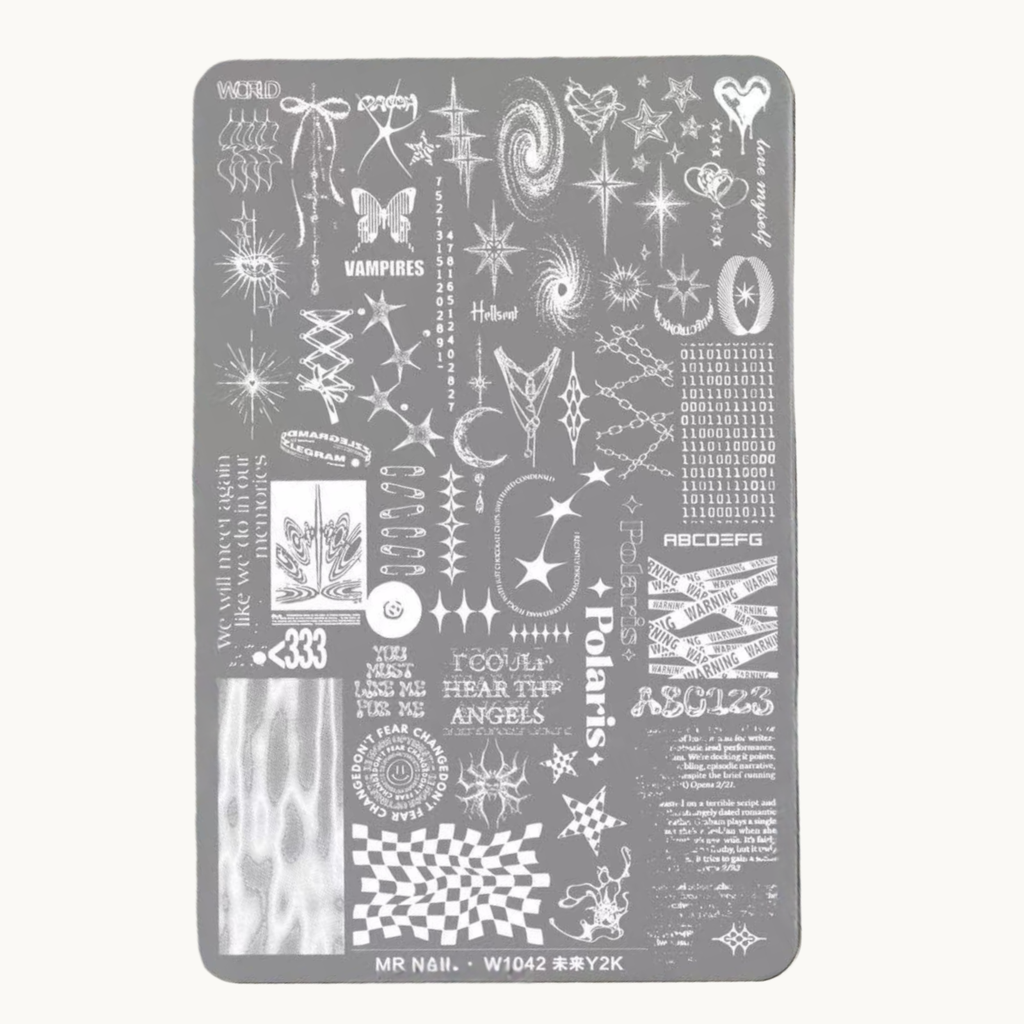MR NAIL W1042 Y2K nail stamping plate with futuristic cyber and digital designs
