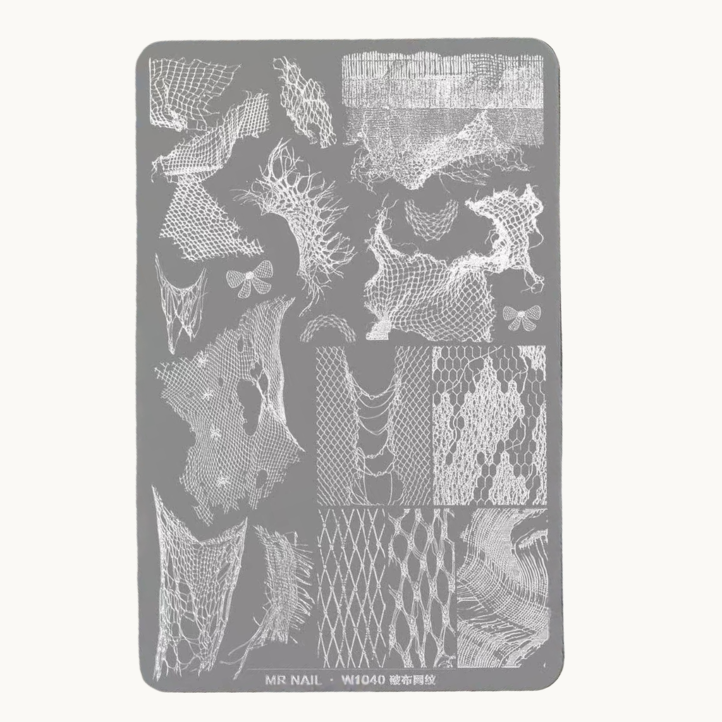 MR NAIL W1040 distressed mesh texture stamping plate front view for nail art