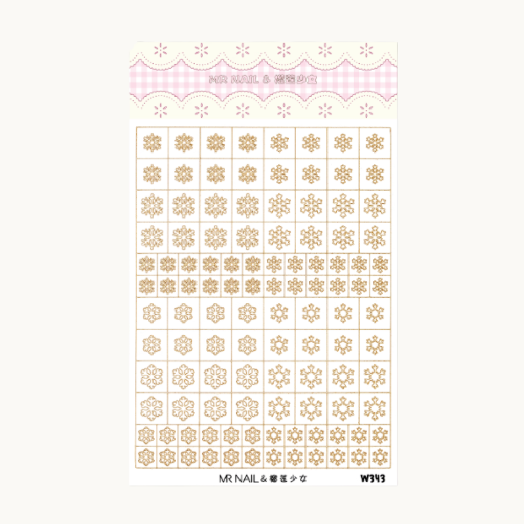 MR NAIL W343 snowflake hollow nail art sticker sheet with assorted snowflake designs for winter nail decoration