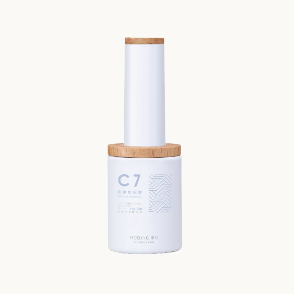 moding c07 soft reinforce builder nail gel bottle with wooden cap on white background