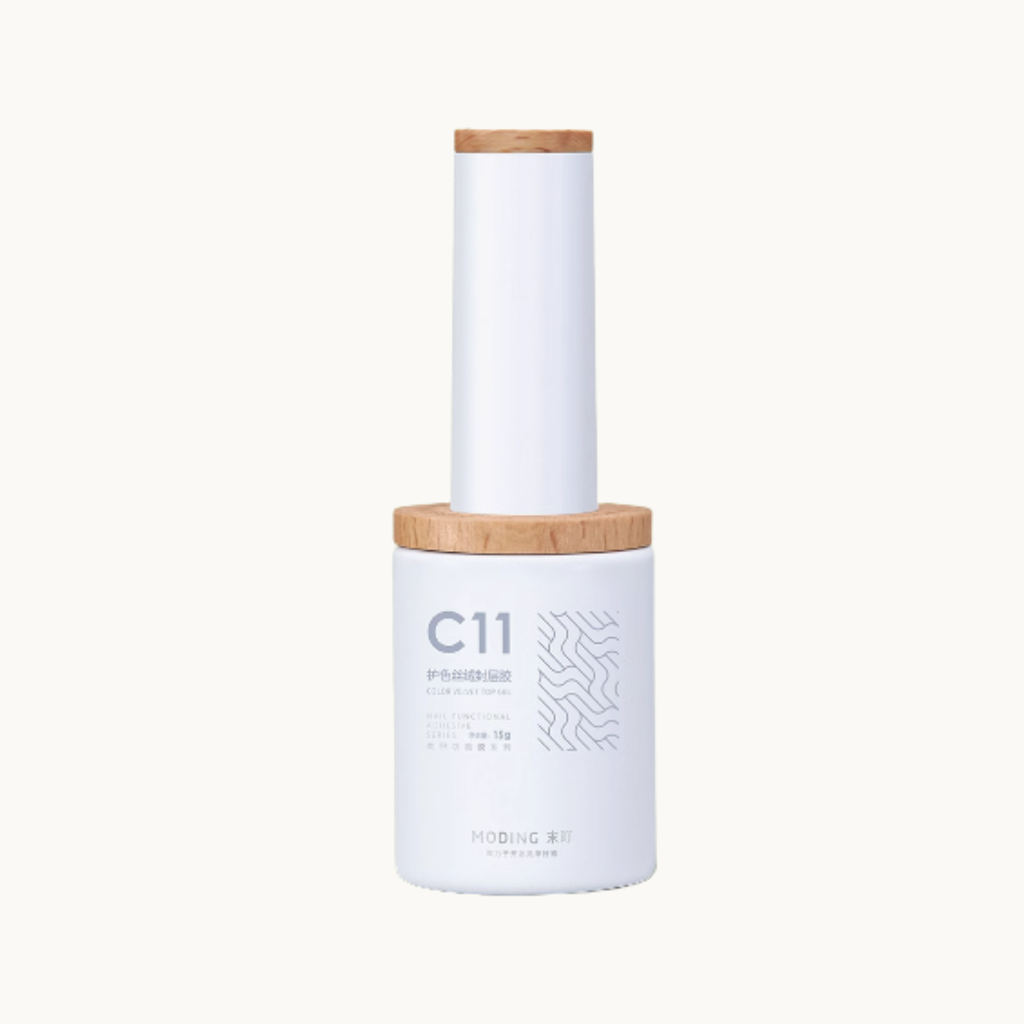 moding c11 velvet matte top nail gel bottle with wooden cap on white background