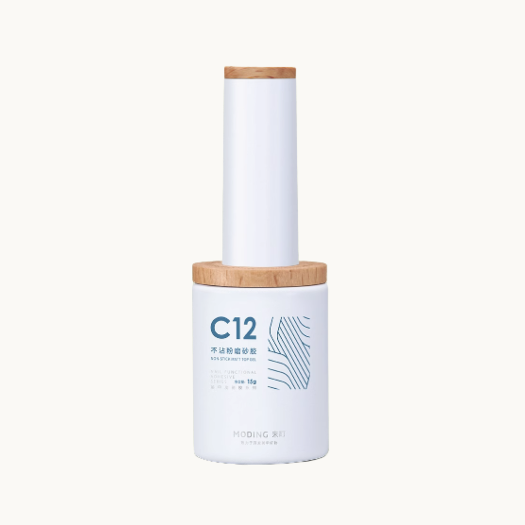 moding c12 non-stick chrome matt nail gel bottle with wooden cap on white background